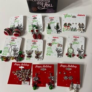 Claire's Festive Earring Collection with Red, Green, and Silver 11 sets earring